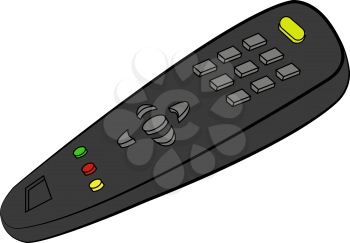 A black TV remote control with buttons used in everyday life vector color drawing or illustration 