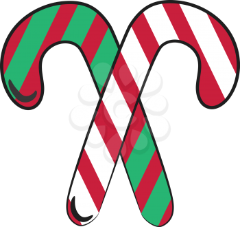Two sweet treat of Christmas candy canes in red & green color vector color drawing or illustration 
