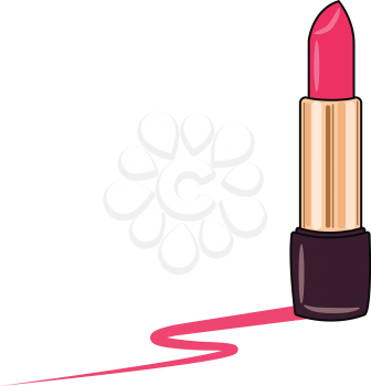 A open pink lipstick with golden body & black holder vector color drawing or illustration 