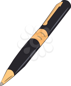 A black & gold writing ball pen vector color drawing or illustration 