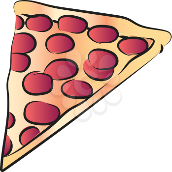 A slice of pizza with cheese & pepperoni or other meat toppings vector color drawing or illustration 
