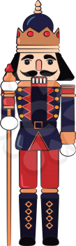 wooden toy soldier is guarding with a long stick vector color drawing or illustration 