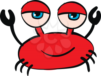Red crab with blue eyes vector illustration on white background.