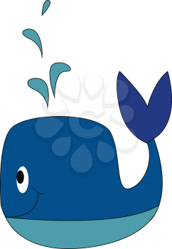 Blue whale smiling vector illustration on white background.
