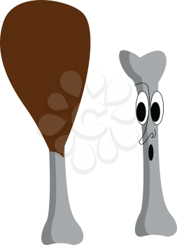 Brown chicken leg and bone with a suprised face vector illustration on white background.