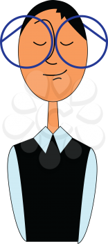 Cartoon man with big round glasses vector illustration on white background.
