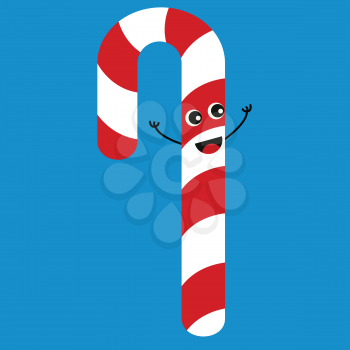 Simple red and white candy cane smiling vector illustration onwhite background.