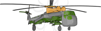 Helicopter is a type of airplane which does not have wings but has two or more blades which rotate It is able to move in any direction or stay in one place vector color drawing or illustration
