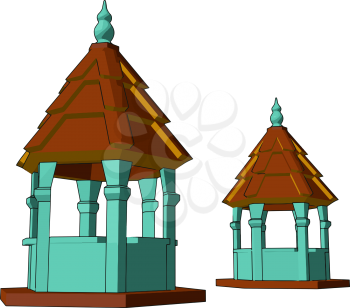 Two hexagonal half enclosed structures Small Sculptures side by side one is bigger than other They have simple and good design vector color drawing or illustration