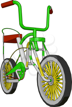 A child bicycle with two wheels one seat handles to hold and ride the cycle effectively Biking is a fun way for children of all ages to get active and stay fit vector color drawing or illustration
