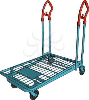 Trolley a small vehicle with four wheels that you push or pull to transport luggage in airport etc vector color drawing or illustration