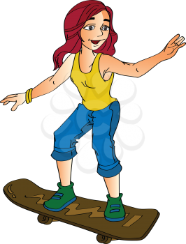 Young Woman on a Skateboard, vector illustration