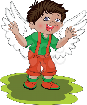 Vector illustration of happy little boy with his wings.
