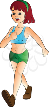 Young Woman Doing the Walkathon, vector illustration