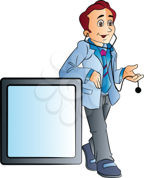 Young Male Doctor Leaning on a Counter, vector illustration