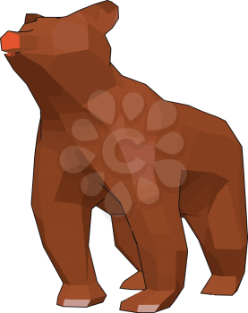 A brown bear toy either made up of plastic wood or wool looking upside vector color drawing or illustration