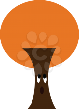 A cartoon of a tree with a shocked expression having orange leaves vector color drawing or illustration