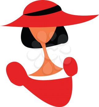 A woman wearing an over sized red hat and a red frock vector color drawing or illustration