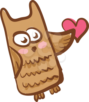 A rectangular owl with a pink heart drawn on its left side vector color drawing or illustration