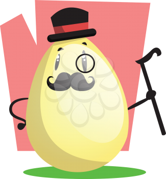 Gallant Easter egg with monocle and top hat illustration web vector on a white background
