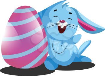 Decorated Easter egg and little blue rabbit illustration web vector on a white background