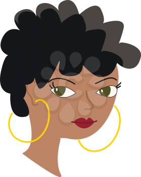 Portrait of a girl with dark curly hair and golden earrings vector illustration on white background 
