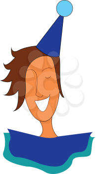 Portrait of a smiling young man with a blue party hat vector illustration on white background 