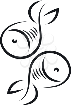 Simple black and white tattoo sketch of pisces horoscope sign vector illustration 