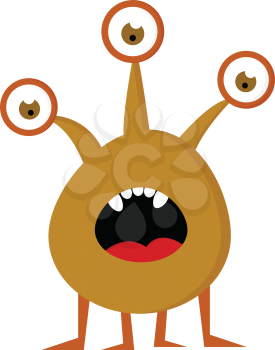 Suprised brown monster with three eyes and four legs vector illustration on white background 