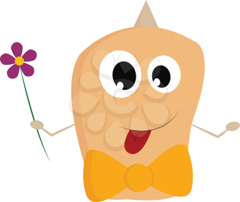 Cute monster with big eyes holding flower vector illustration on white background 