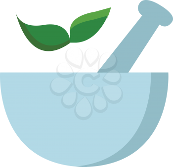 Light blue mortar with two green leaves vector illustration on white background 