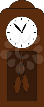 Dark brown antique wall clock vector illustration on white background 
