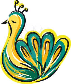 Blue and yellow peacock vector illustration on white background 