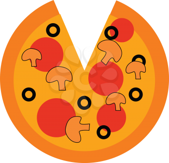 A slice of Italian pie called pizza with various toppings vector color drawing or illustration 