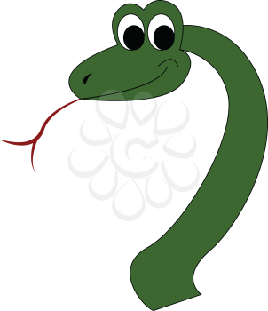 A poisonous green color snake is hissing with its forked tongue vector color drawing or illustration 