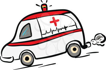 Ambulance car in rush illustration color vector on white background