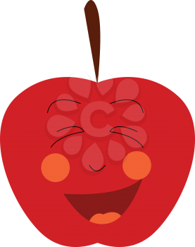 A fresh red happy apple with stem vector color drawing or illustration 