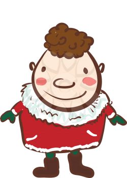 A boy is happy to wear his red festive costume vector color drawing or illustration 