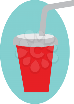 A beverage in a glass covered with lid and straw is ready for serving vector color drawing or illustration 