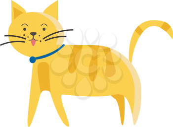 Illustration of brown pet kitty with blue ribbon on the neck vector color drawing or illustration 