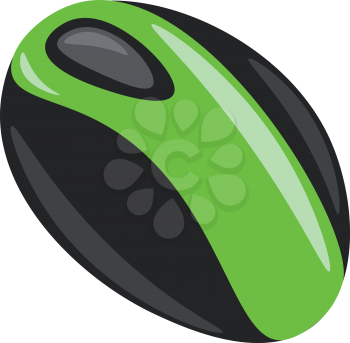 A wireless computer mouse in green and black color vector color drawing or illustration 