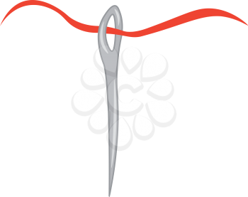 A steel needle with red thread used for sewing by hand vector color drawing or illustration 
