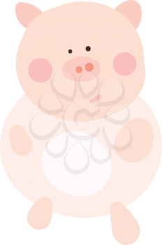 A cute baby pig toy in white and pink color vector color drawing or illustration 