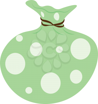 A loaded green pouch with polka dot design is tied with a rope vector color drawing or illustration 