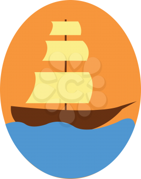 Clipart of a vintage sailor ship floating on blue water vector color drawing or illustration 