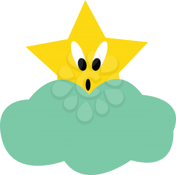 A surprised star is looking out of blue clouds vector color drawing or illustration 