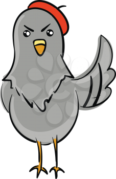 Angry pigeon with red beret illustration color vector on white background