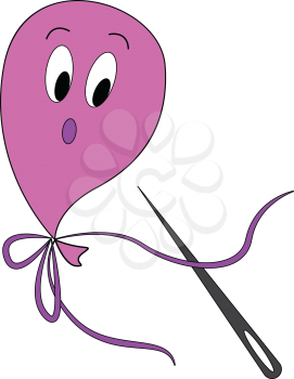 Pink balloon scared of needle print vector on white background