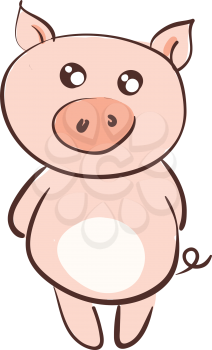 Cute smiling pink pig vector illustration on white background 