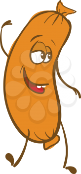 Vector illustration on white background of a a dancing orange happy sausage